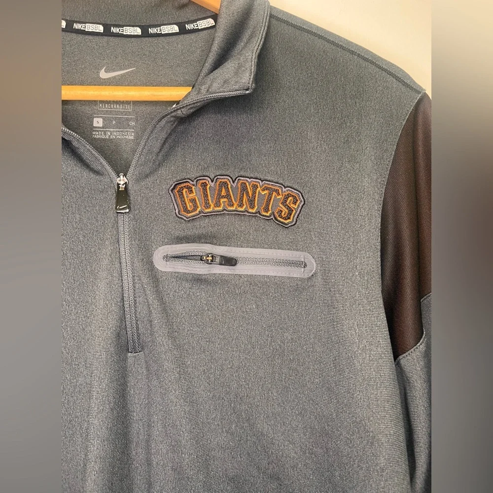 Nike SF Giants Quarter Zip Pullover Gray Orange S MLB Baseball Athletic Top